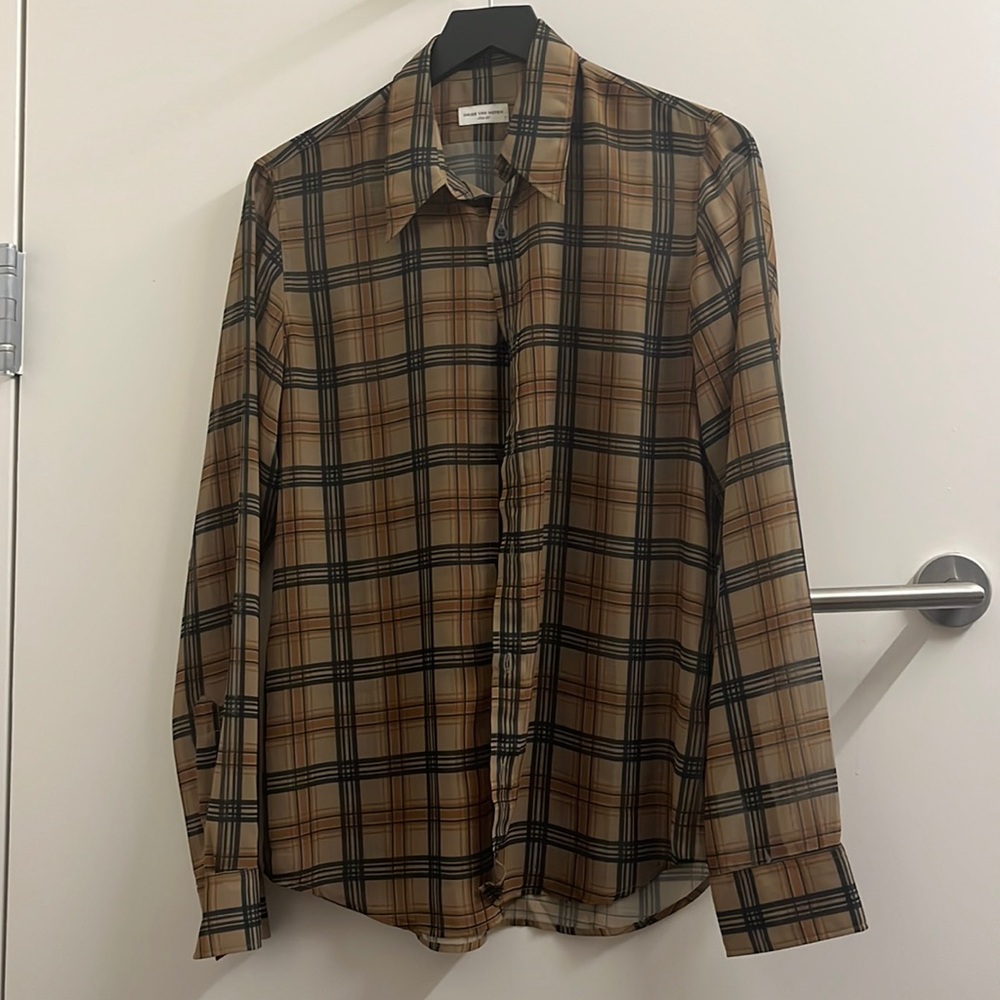 Dries van Noten mens sheer plaid shirt. Size 50.